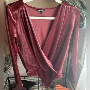 Express Velvet Surplice Bodysuit: Size Small